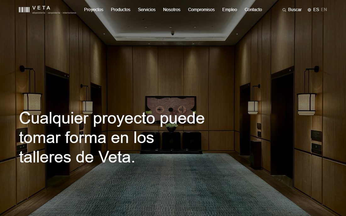 Página de inicio de Veta: mobiliario de madera a medida fotografiado en un interior.